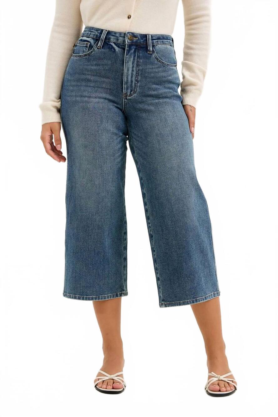 NEW JUDY BLUE dottie wide crop jeans in quarry fade